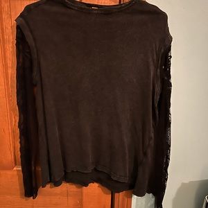 Free People Billie Jean Black Top Lace Sleeves Small
